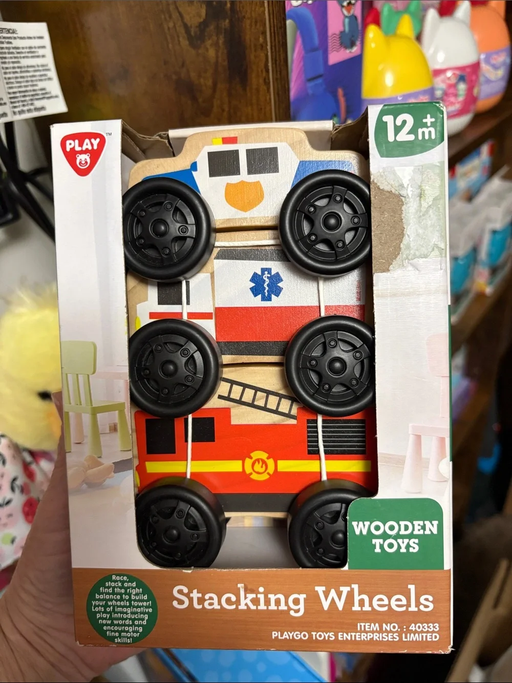 Wooden Stacking Wheels Toy - Red, White, Black